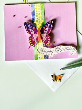Brand Pink Butterfly Happy Birthday Card